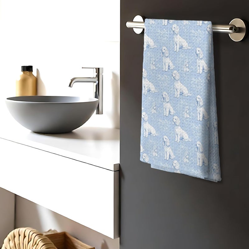 Nipil Blue Chinoiserie Poodle Decor Kitchen Towels, Blue and White Botanical Grandmillennial Dog Decorative Dish Tea Towels,Poodle Gifts for Kitchen Bathroom Decor, 16x24 Inch - Image 3